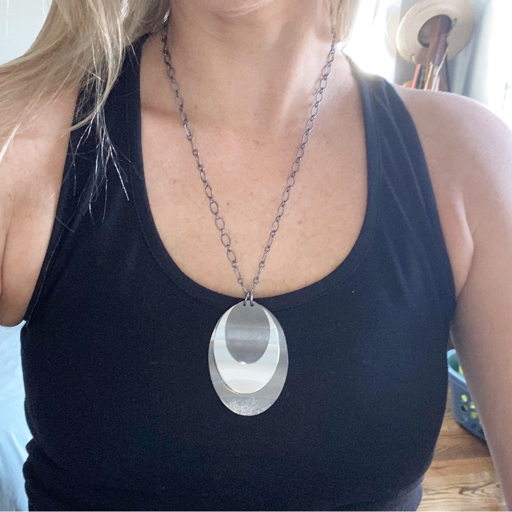Silver and Gunmetal Pendant Necklace